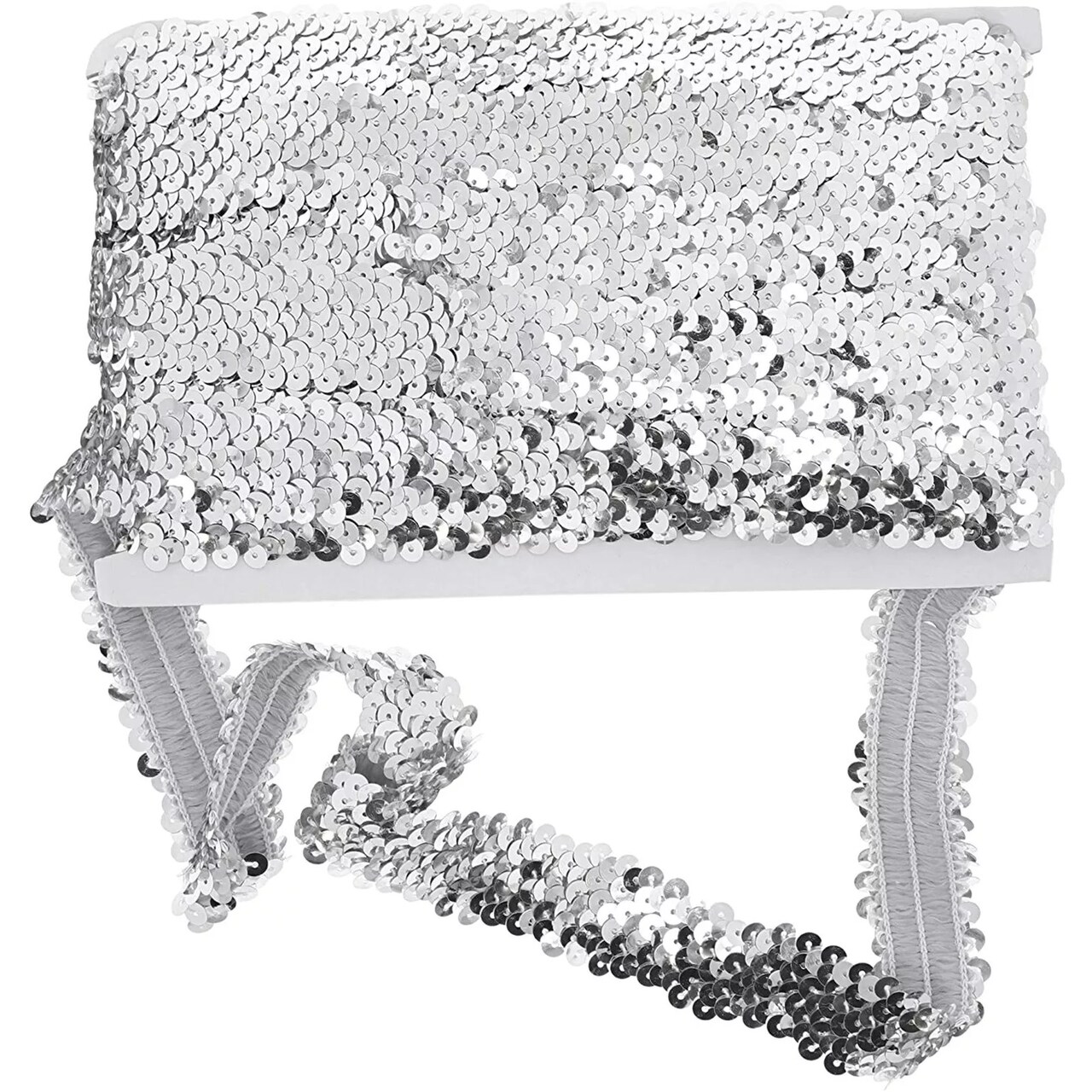 Elastic Silver Sequin Ribbon Trim Sewing Crafts DIY Dress Embellish for Wedding